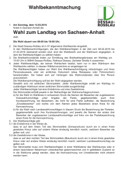 Wahlbekanntmachung Wahl zum Landtag von - Dessau