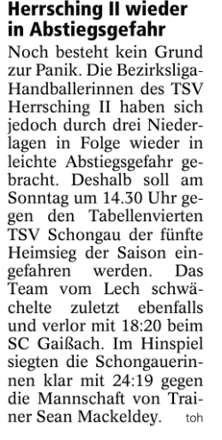 Herrsching II wieder in Abstiegsgefahr