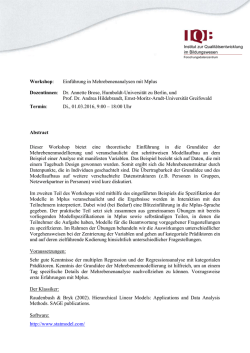 Einf&uuml;hrung in Mehrebenenanalysen mit Mplus