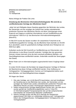 Landtag 29.02.2016 19. Wahlperiode Kleine Anfrage der Fraktion