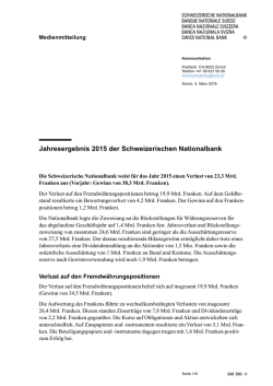 Jahresergebnis 2015 der Schweizerischen Nationalbank