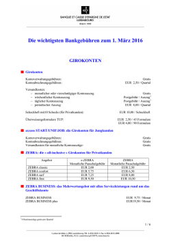 Die wichtigsten Bankgeb&uuml;hren zum 1. M&auml;rz 2016