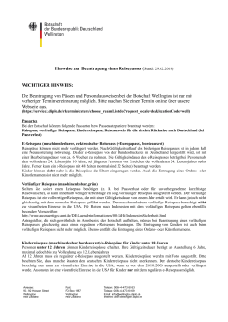 Hinweise zur Beantragung eines Reisepasses (Stand: 29.02.2016