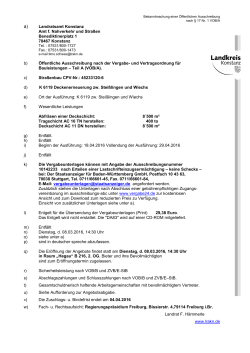 Bekanntmachung Ausschreibung K 6119 Deckenerneuerung zw