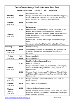 Gottesdienstordnung Sankt Johannes Bapt. Paar