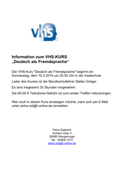 Information zum VHS-KURS „Deutsch als Fremdsprache“