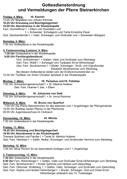 Gottesdienstordnung und Vermeldungen der Pfarre Steinerkirchen