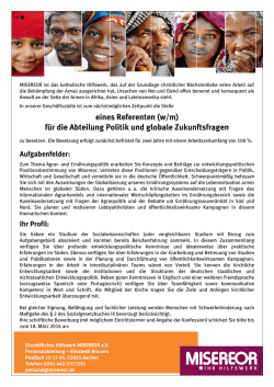 eines Referenten (w/m) f&uuml;r die Abteilung Politik und globale
