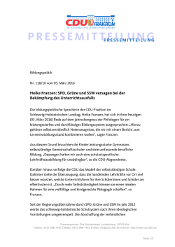 Heike Franzen: SPD, Gr&uuml;ne und SSW versagen bei der