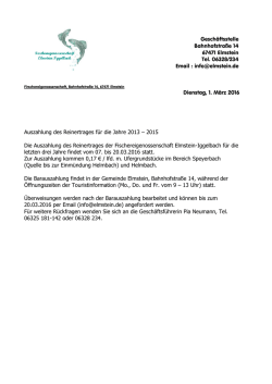 Dienstag, 1. M&auml;rz 2016 Auszahlung des Reinertrages f&uuml;r die Jahre