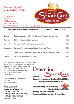 Wochenkarte - Das Stadtcafé Holzgerlingen