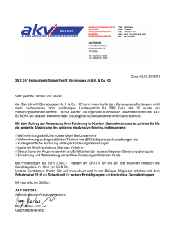 Graz, 03.03.2016/DI 25 S 24/16s Insolvenz Steirerfrucht Betriebsges