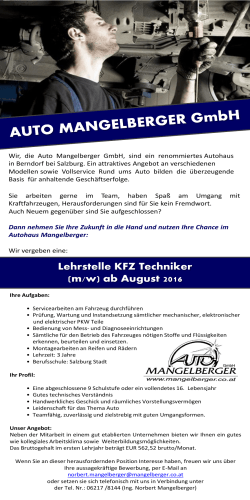 Lehrstelle KFZ Techniker (m/w) ab August 2016