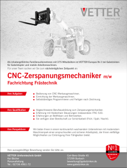 Stellenanzeige Zerspanungsmechaniker