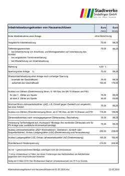 Inbetriebsetzungskosten von Hausanschl&uuml;sen