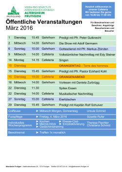 Öffentliche Veranstaltungen März 2016
