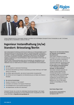 Ingenieur Instandhaltung (m/w) Standort: Brieselang/Berlin