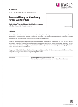 Sammelerkl&auml;rung zur Abrechnung f&uuml;r das Quartal I/2016