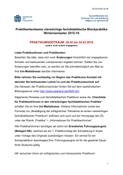 Team- und Schulzuteilungen fachdidaktische Blockpraktika (fBP)