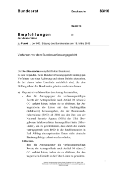 Bundesrat 83/16 Empfehlungen
