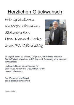 Wir gratulieren Konrad Sorko zum 70. Geburtstag