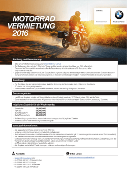 Mietpreise Motorrad 2016 - BMW-Wien