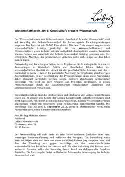 Wissenschaftspreis 2016: Gesellschaft braucht Wissenschaft