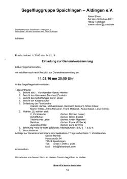 Einladung zur Generalversammlung 2016
