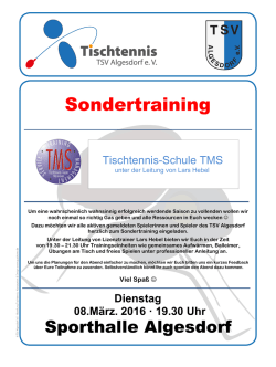 Dienstag 08.M&auml;rz. 2016 &middot; 19.30 Uhr Tischtennis