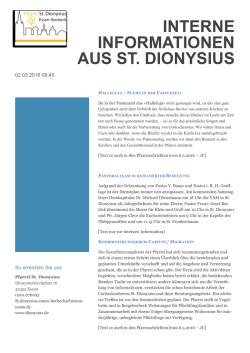 Informationen der Gemeinde St. Dionysius Nr.004 vom 02.03.2016