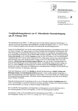 Veröffentlichungshinweis zur 67. Düsseldorfer Steuerfachtagung am