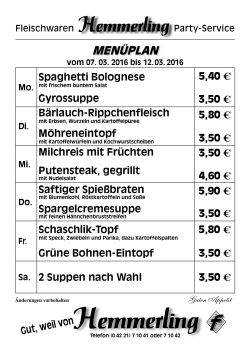 menüplan - Fleischerei Hemmerling