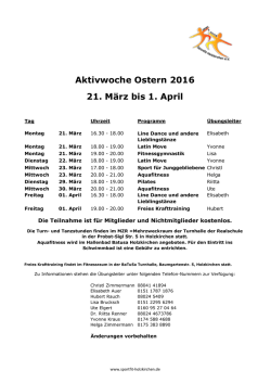 Aktivwoche Ostern 2016 21. März bis 1. April