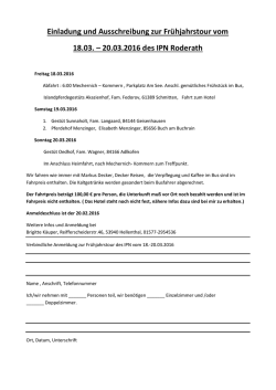 Einladung und Ausschreibung zur Frühjahrstour vom 18.03. – 20.03