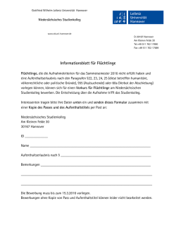 Informationsblatt f&uuml;r Fl&uuml;chtlinge - Nieders&auml;chsisches Studienkolleg