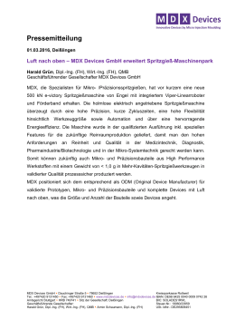 MDX Devices GmbH erweitert Spritzgieß
