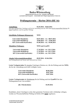 Terminplan Prüfungen HE16 -allgemeine Infos