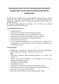 Hausmeister/innen f&uuml;r die Erstaufnahmeeinrichtung f&uuml;r