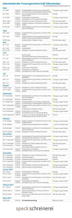 Jahreskalender Frauengemeinschaft Allenwinden