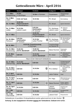 Gottesdienstplan - Gemeinde R&ouml;ckingen