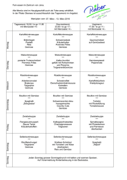 Fein essen im Zentrum von Jona. Menüplan vom 29. Februar