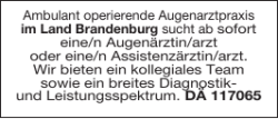 Ambulant operierende Augenarztpraxis im Land Brandenburg sucht
