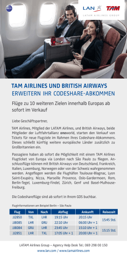 TAM Airlines und British Airways erweitern Code