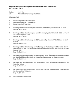 Tagesordnung zur Sitzung des Stadtrates der Stadt Bad Düben am