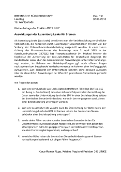 Landtag 02.03.2016 19. Wahlperiode Kleine Anfrage der Fraktion