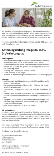 Abteilungsleitung Pege 80-100% (m/w) in Langnau