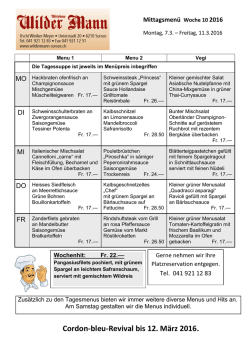 Die Woche im "W&ouml;ude" (Wochenmenus)