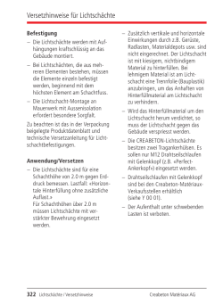 Versetzhinweise für Lichtschächte