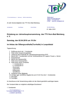 Einladung zur JHV 2016 - TTV Horn