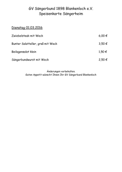 Speisekarte - Sängerbund